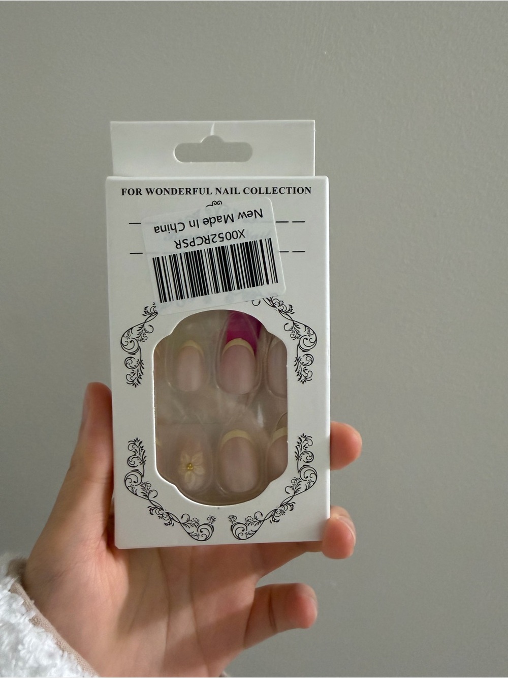 Neutral Pink French Press-On Nails with Gold Accent